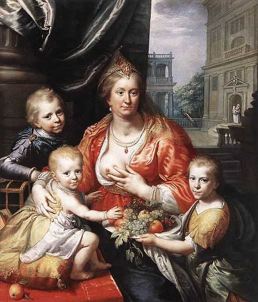 Sophie Hedwig, gravin van Nassau-Dietz en haar zonen, voorgesteld als Caritas