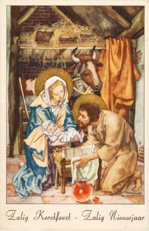 Kerstkaart met geboorte van Christus